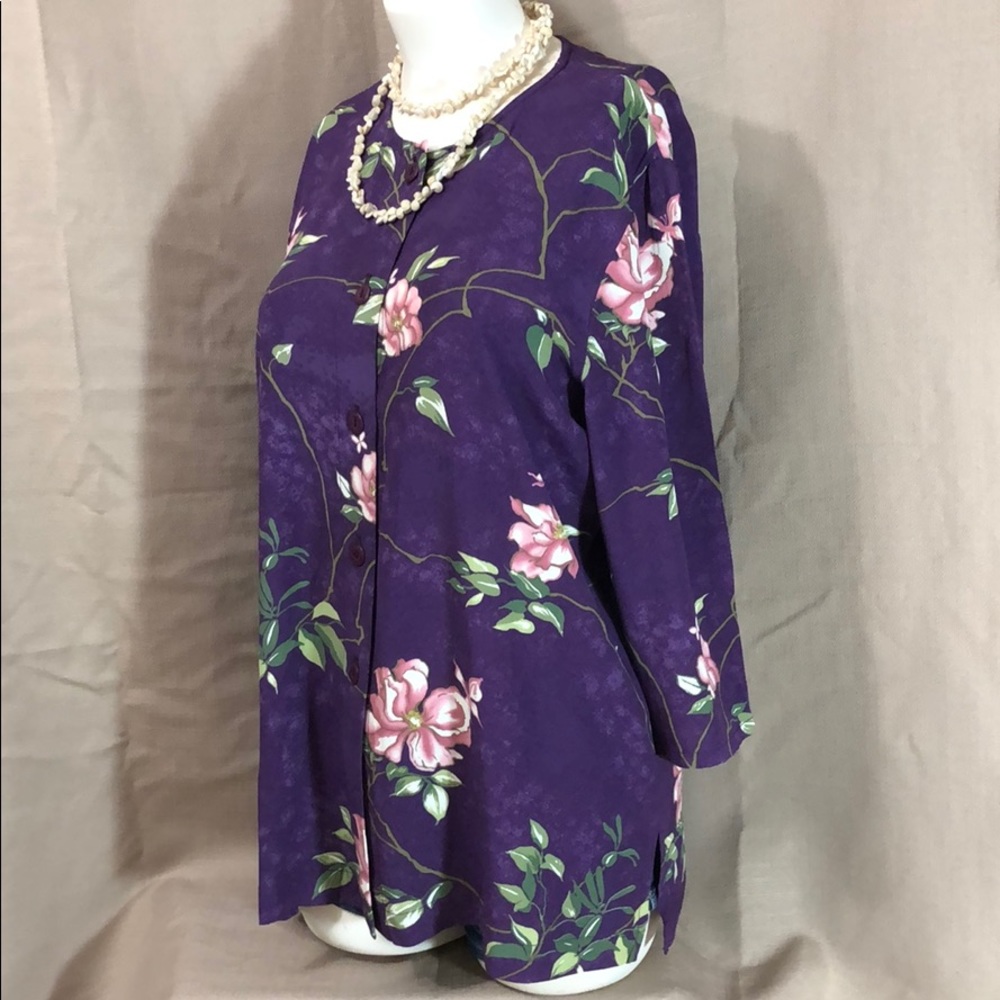 Vintage NATURALLY PETITE Honolulu Floral Button Down Blouse Blouse Top Sz SP - Picture 3 of 12